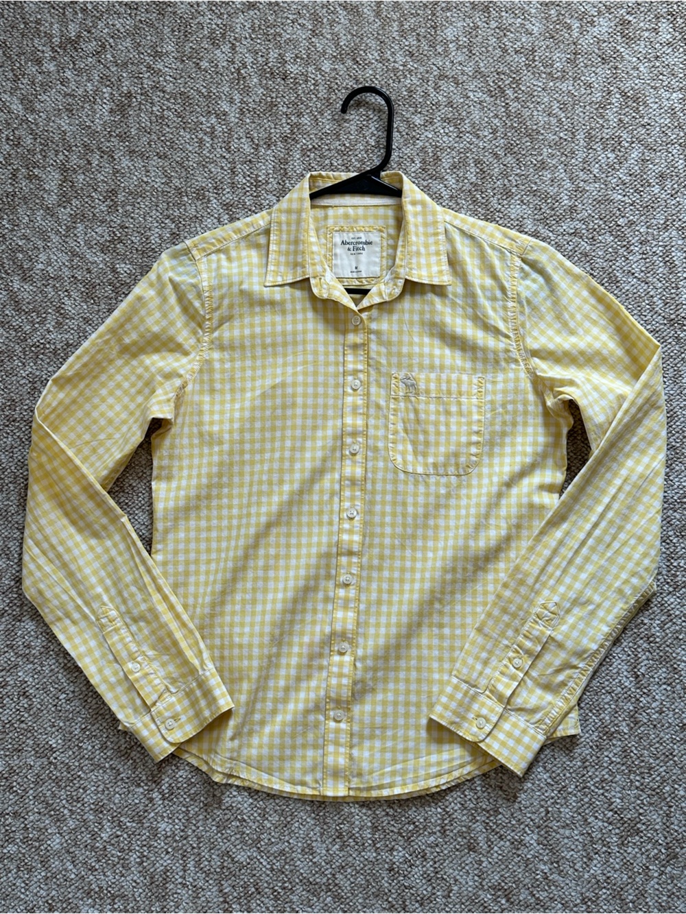 Abercrombie & Fitch Women Yellow Gingham Button-Down Shirt Sz M